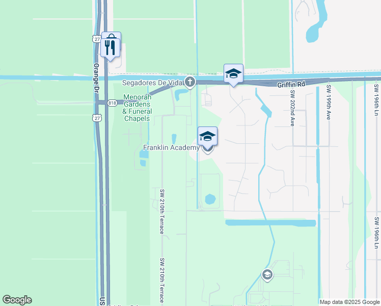 map of restaurants, bars, coffee shops, grocery stores, and more near 5120 Southwest 208th Lane in Southwest Ranches