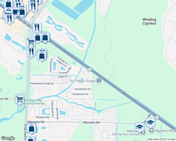 map of restaurants, bars, coffee shops, grocery stores, and more near 13627 Snook Circle in Naples