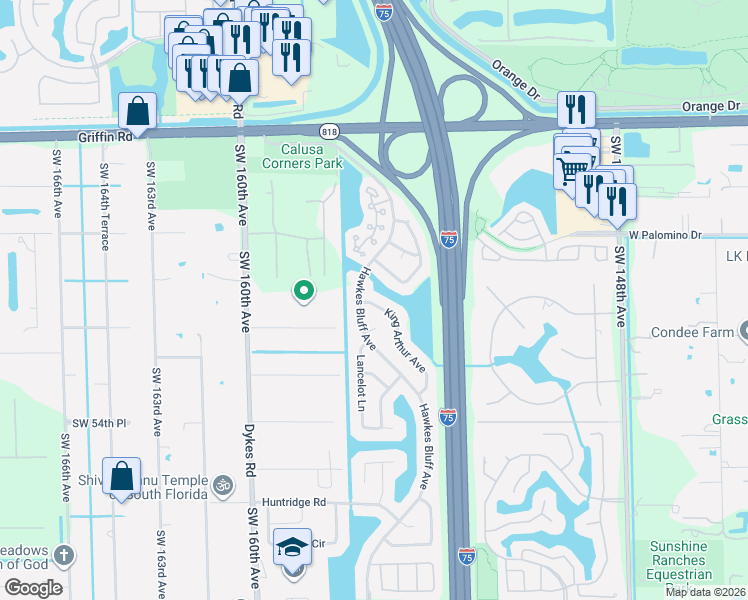 map of restaurants, bars, coffee shops, grocery stores, and more near 4940 Hawkes Bluff Avenue in Davie