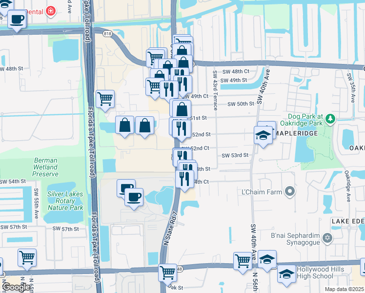 map of restaurants, bars, coffee shops, grocery stores, and more near 5224 Florida 7 in Fort Lauderdale