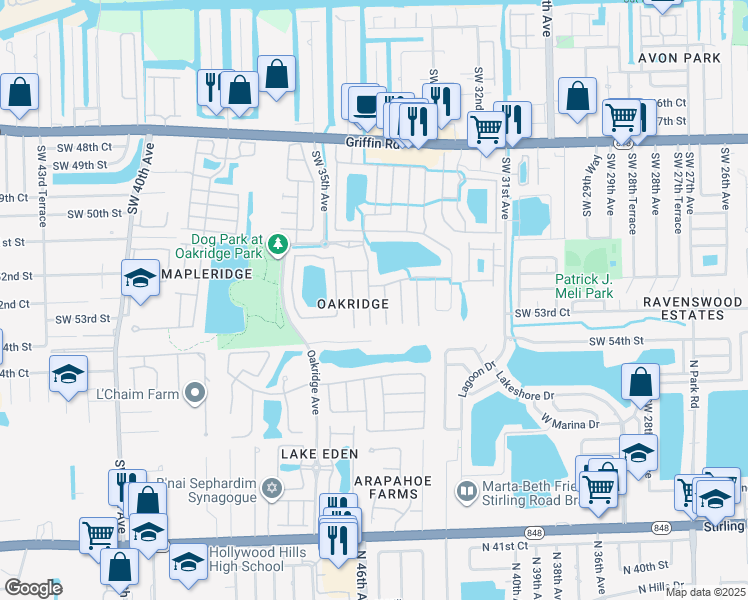 map of restaurants, bars, coffee shops, grocery stores, and more near 5330 Southwest 33rd Way in Fort Lauderdale