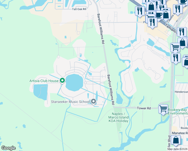 map of restaurants, bars, coffee shops, grocery stores, and more near 1257 Kendari Terrace in Naples