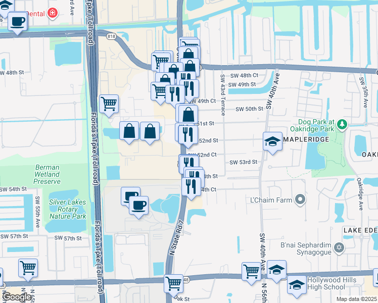 map of restaurants, bars, coffee shops, grocery stores, and more near 5224 Florida 7 in Fort Lauderdale