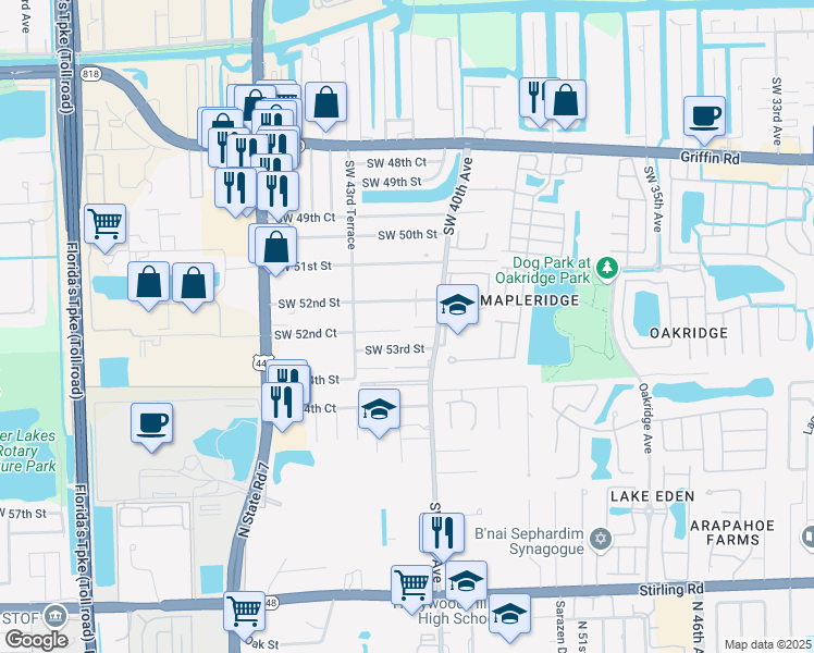 map of restaurants, bars, coffee shops, grocery stores, and more near 5243 Southwest 40th Avenue in Fort Lauderdale