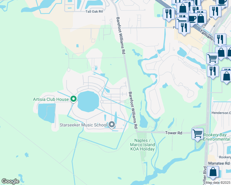 map of restaurants, bars, coffee shops, grocery stores, and more near 1245 Kendari Terrace in Naples