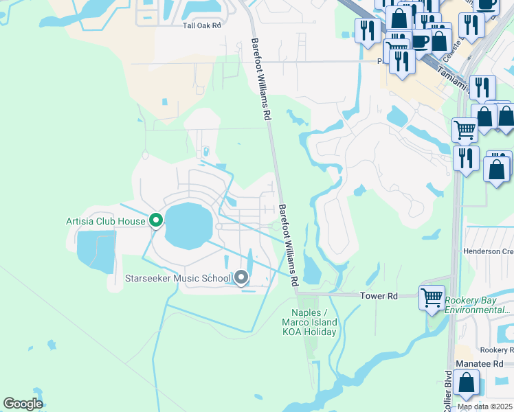 map of restaurants, bars, coffee shops, grocery stores, and more near 1233 Kendari Terrace in Naples