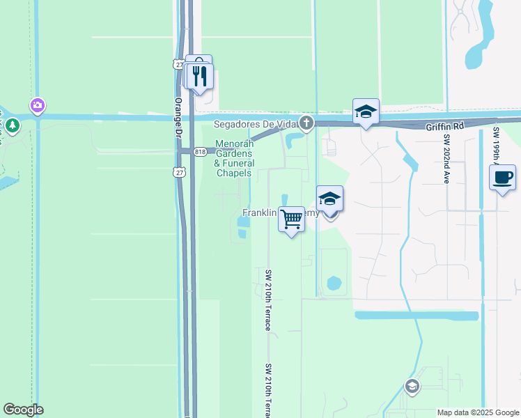 map of restaurants, bars, coffee shops, grocery stores, and more near 21100 Griffin Road in Southwest Ranches