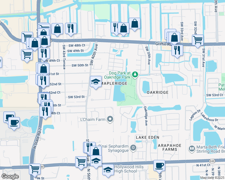 map of restaurants, bars, coffee shops, grocery stores, and more near 5323 Southwest 38th Avenue in Fort Lauderdale