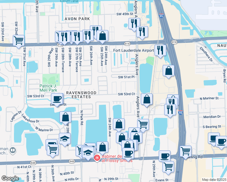 map of restaurants, bars, coffee shops, grocery stores, and more near 5290 Southwest 23rd Terrace in Fort Lauderdale