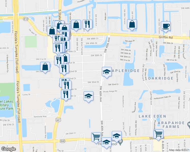 map of restaurants, bars, coffee shops, grocery stores, and more near 5243 Southwest 40th Avenue in Fort Lauderdale