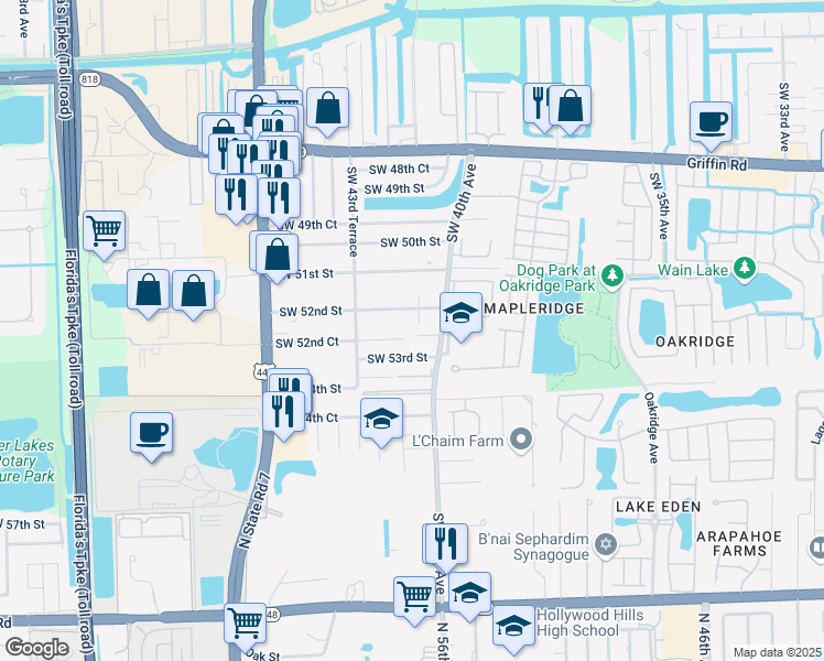 map of restaurants, bars, coffee shops, grocery stores, and more near 5243 Southwest 40th Avenue in Fort Lauderdale