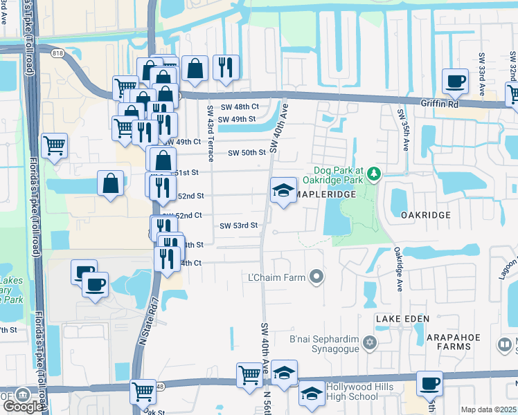 map of restaurants, bars, coffee shops, grocery stores, and more near 5243 Southwest 40th Avenue in Fort Lauderdale