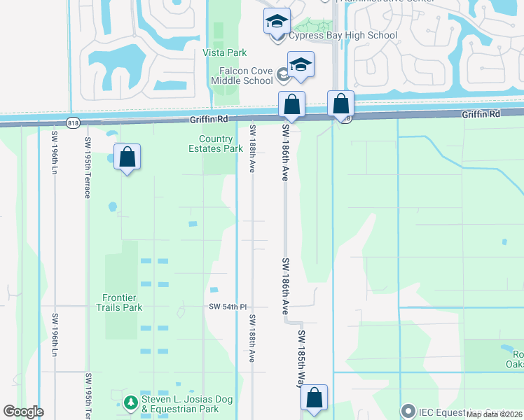 map of restaurants, bars, coffee shops, grocery stores, and more near 5010 Southwest 188th Avenue in Southwest Ranches