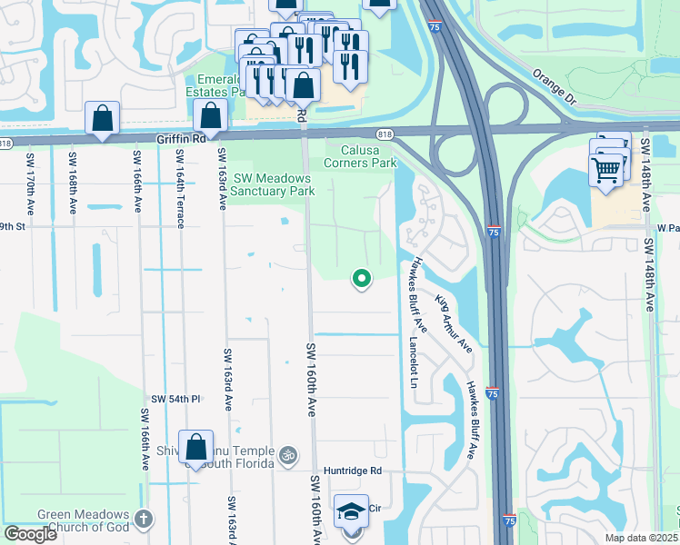 map of restaurants, bars, coffee shops, grocery stores, and more near 5052 Southwest 160th Avenue in Southwest Ranches
