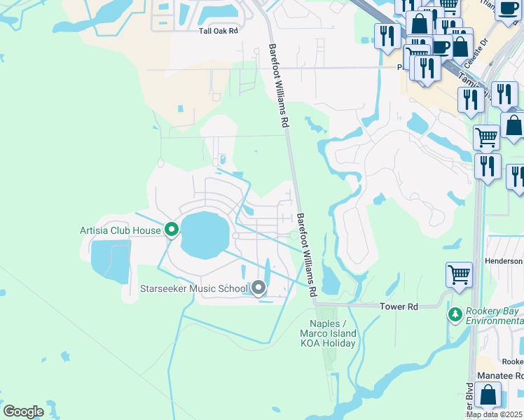 map of restaurants, bars, coffee shops, grocery stores, and more near 1245 Kendari Terrace in Naples