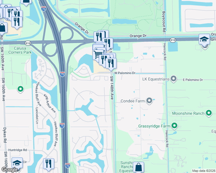 map of restaurants, bars, coffee shops, grocery stores, and more near 5020 Hawkhurst Avenue in Southwest Ranches