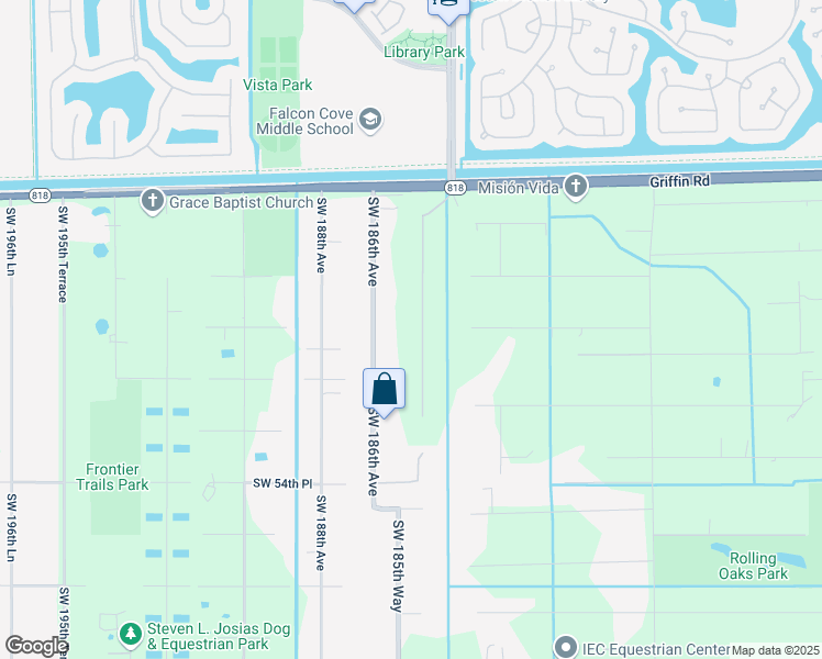 map of restaurants, bars, coffee shops, grocery stores, and more near 5130 Southwest 186th Avenue in Southwest Ranches