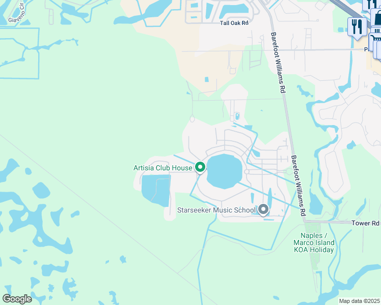 map of restaurants, bars, coffee shops, grocery stores, and more near 1434 Redona Way in Naples