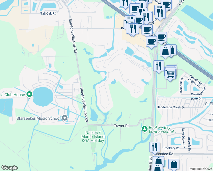map of restaurants, bars, coffee shops, grocery stores, and more near 507 Eagle Creek Drive in Naples