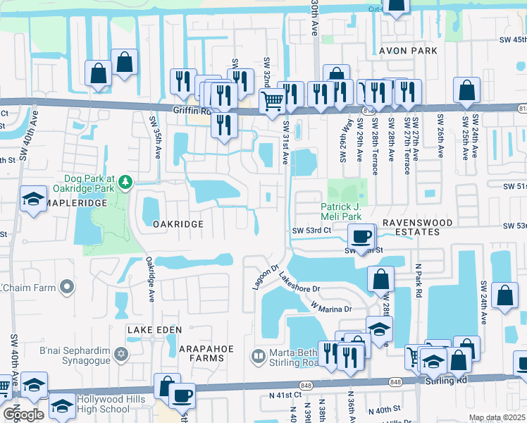 map of restaurants, bars, coffee shops, grocery stores, and more near 5201 Southwest 31st Avenue in Fort Lauderdale