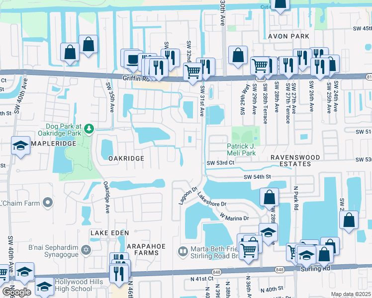 map of restaurants, bars, coffee shops, grocery stores, and more near 5201 Southwest 31st Avenue in Fort Lauderdale