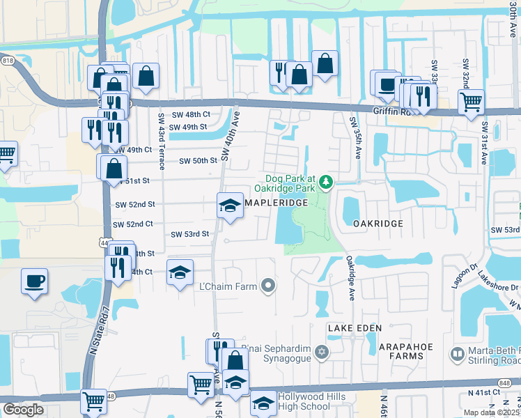 map of restaurants, bars, coffee shops, grocery stores, and more near 5323 Southwest 38th Avenue in Fort Lauderdale