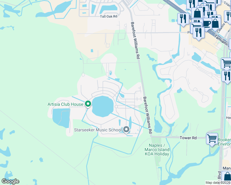 map of restaurants, bars, coffee shops, grocery stores, and more near 1296 Kendari Terrace in Naples