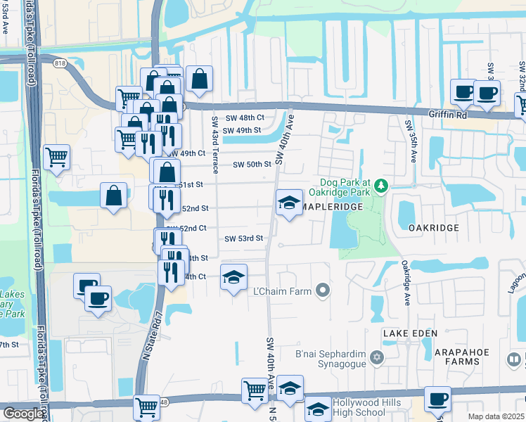 map of restaurants, bars, coffee shops, grocery stores, and more near 5243 Southwest 40th Avenue in Fort Lauderdale