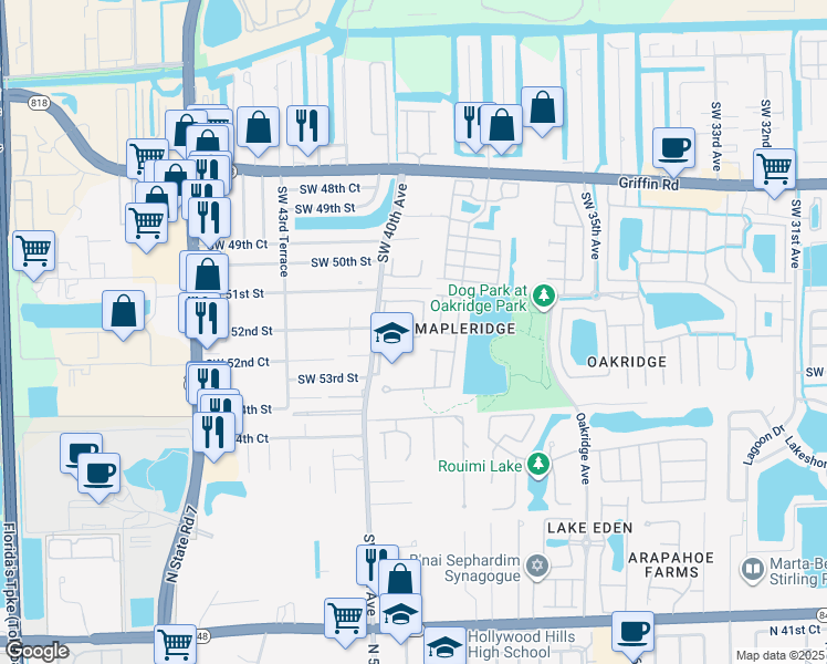 map of restaurants, bars, coffee shops, grocery stores, and more near 5334 Southwest 38th Way in Fort Lauderdale