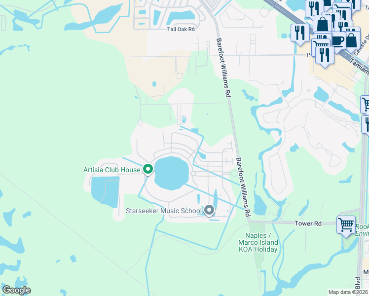 map of restaurants, bars, coffee shops, grocery stores, and more near 1339 Kendari Terrace in Naples