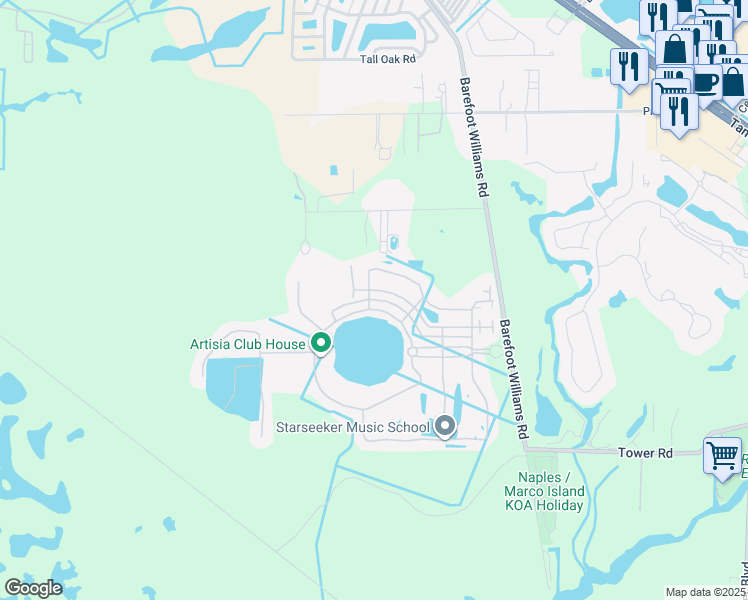 map of restaurants, bars, coffee shops, grocery stores, and more near 1339 Kendari Terrace in Naples