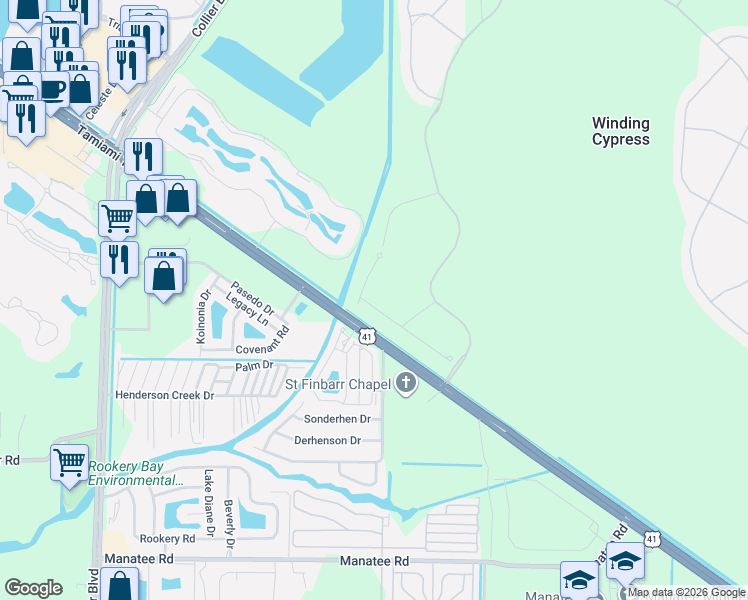 map of restaurants, bars, coffee shops, grocery stores, and more near Greenbriar Court in Naples