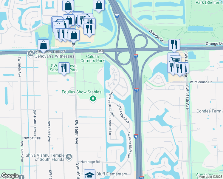 map of restaurants, bars, coffee shops, grocery stores, and more near 4814 Grapevine Way in Davie