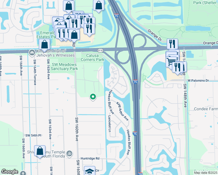 map of restaurants, bars, coffee shops, grocery stores, and more near 4814 Grapevine Way in Davie