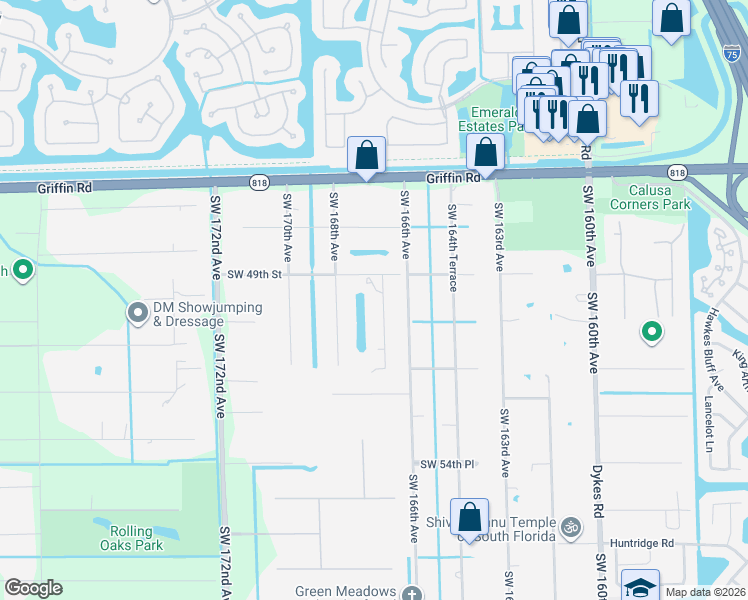 map of restaurants, bars, coffee shops, grocery stores, and more near 4903 Southwest 167th Avenue in Southwest Ranches