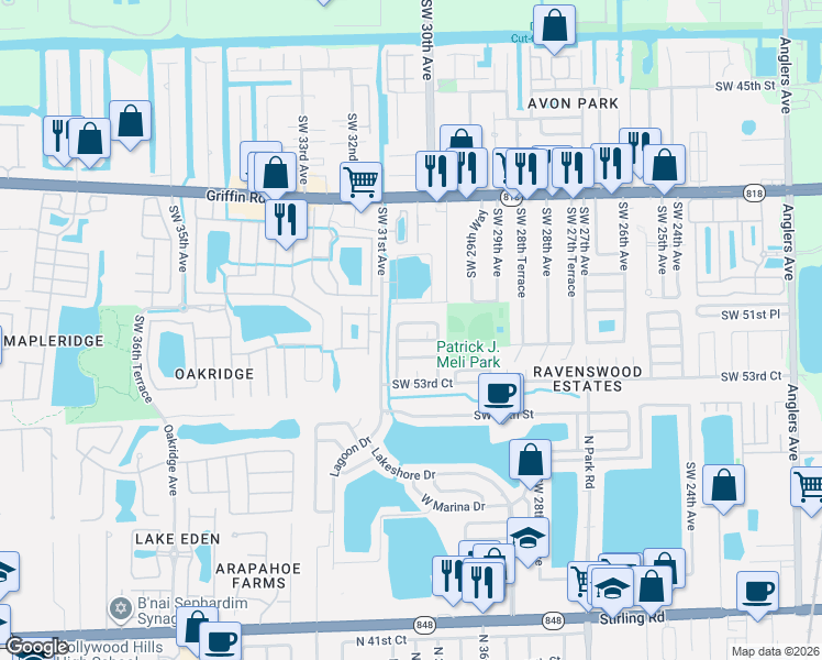 map of restaurants, bars, coffee shops, grocery stores, and more near 3047 Southwest 50th Street in Fort Lauderdale