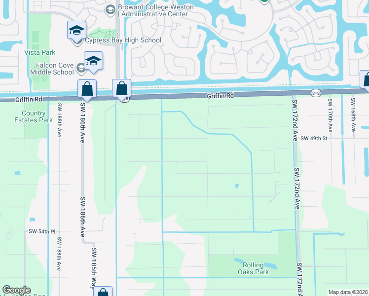 map of restaurants, bars, coffee shops, grocery stores, and more near 4901 Southwest 178th Avenue in Southwest Ranches