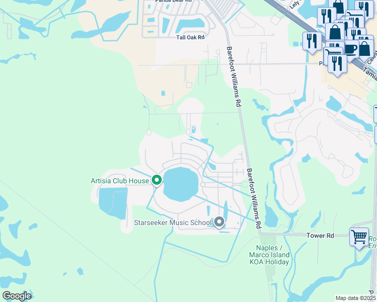 map of restaurants, bars, coffee shops, grocery stores, and more near 1343 Kendari Terrace in Naples