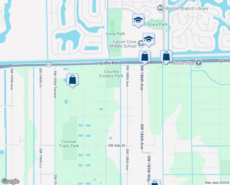 map of restaurants, bars, coffee shops, grocery stores, and more near 18900 Southwest 49th Street in Southwest Ranches