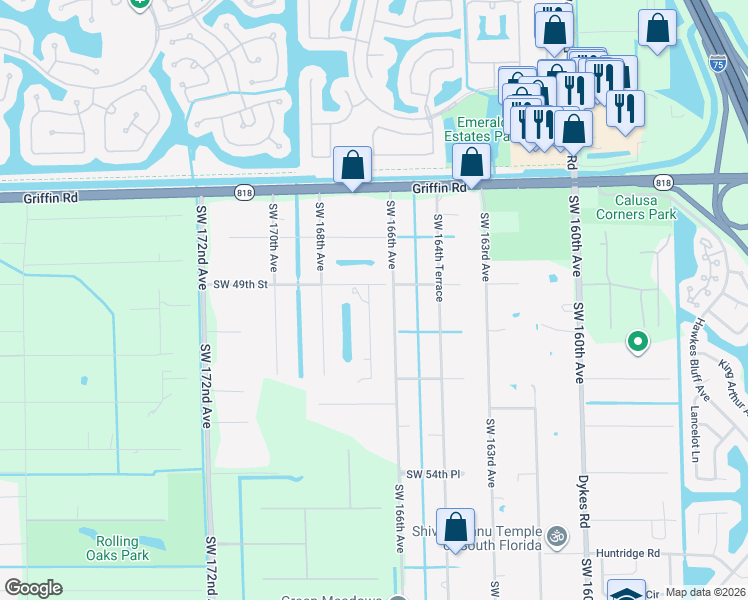 map of restaurants, bars, coffee shops, grocery stores, and more near 4903 Southwest 167th Avenue in Southwest Ranches