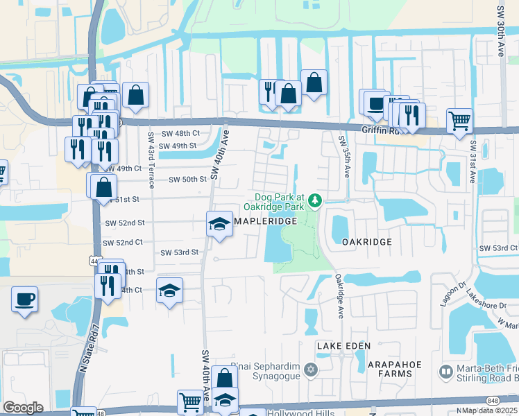 map of restaurants, bars, coffee shops, grocery stores, and more near 5220 Southwest 38th Avenue in Fort Lauderdale