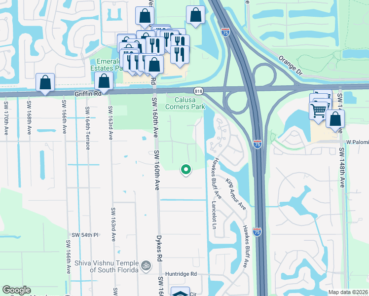 map of restaurants, bars, coffee shops, grocery stores, and more near 15900 Griffin Rd in Davie