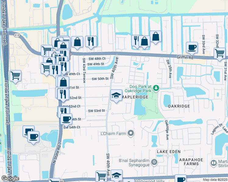 map of restaurants, bars, coffee shops, grocery stores, and more near 5120 Southwest 40th Avenue in Fort Lauderdale