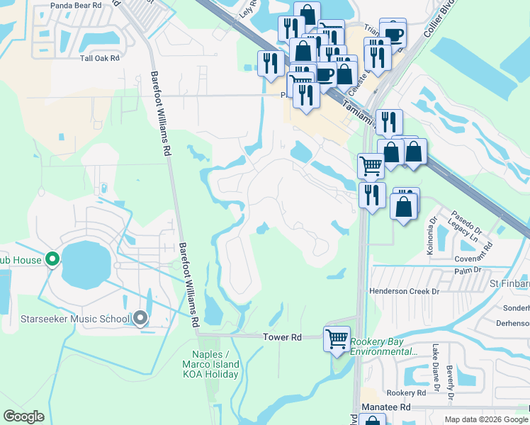 map of restaurants, bars, coffee shops, grocery stores, and more near 11 Cypress View Drive in Naples