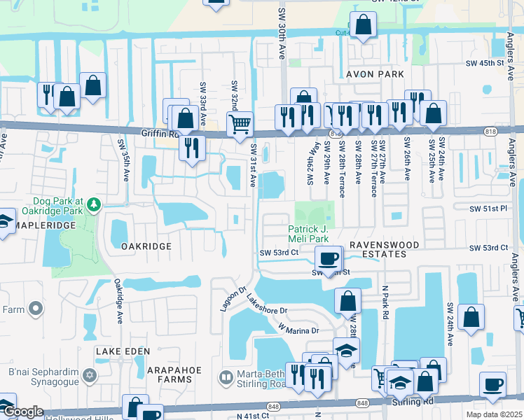 map of restaurants, bars, coffee shops, grocery stores, and more near 3047 Southwest 50th Street in Fort Lauderdale