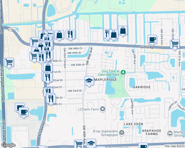 map of restaurants, bars, coffee shops, grocery stores, and more near 5130 Southwest 40th Avenue in Fort Lauderdale