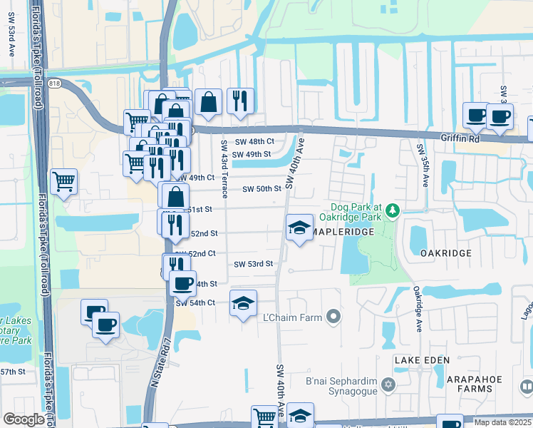 map of restaurants, bars, coffee shops, grocery stores, and more near 4116 Southwest 51st Street in Fort Lauderdale