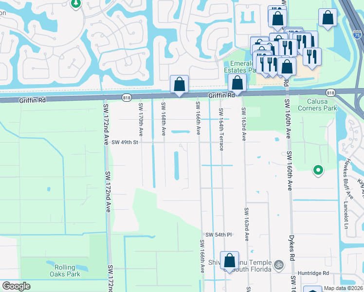 map of restaurants, bars, coffee shops, grocery stores, and more near 4903 Southwest 167th Avenue in Southwest Ranches