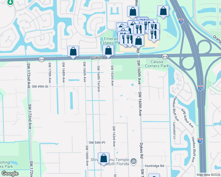 map of restaurants, bars, coffee shops, grocery stores, and more near 4901 Southwest 163rd Avenue in Southwest Ranches