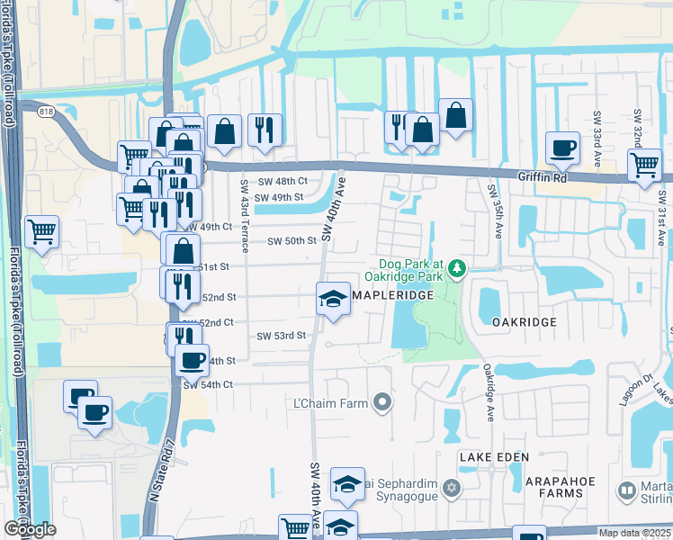 map of restaurants, bars, coffee shops, grocery stores, and more near 5120 Southwest 40th Avenue in Fort Lauderdale